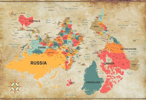 The World Upside Down Map Poster Globe Upsidedown Geography Wall Art Print Decor | eBay