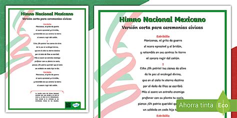 Letra del Himno Nacional Mexicano corto (teacher made)