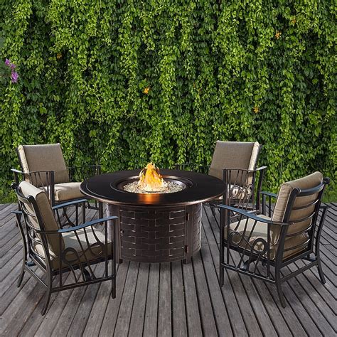 Oakland Living Propane Fire Pit Table Set 44-in W Black Portable ...