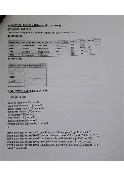 DBMS Lab Activity 3 & 4: Logical Operators & Date Functions - Studocu