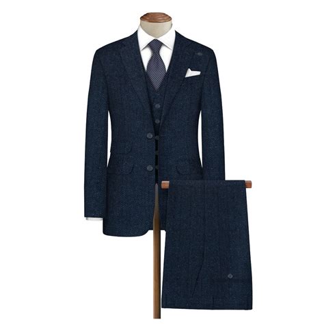 BIGREAMS Unstitched Navy Blue Herringbone Woolen Yarn-Dyed Fabric(3 ...