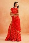 Buy Red Crepe Embroidery, Lace Round Neck Disha Floral Print Lehenga ...
