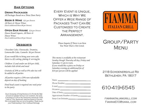 Catering Packages - Fiamma Italian Grill | Fullerton PA