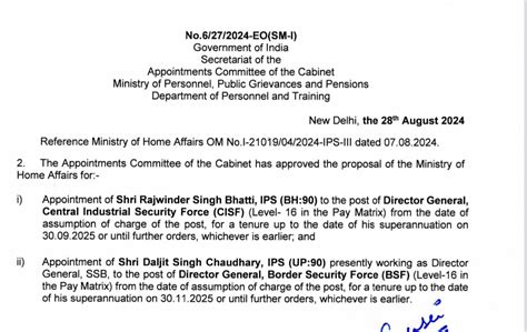 Centre Appoints Heads Of Central Industrial Security Force & Border ...