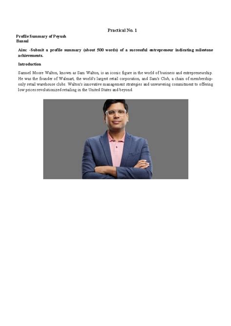 EDE Practicals - Practical No. 1 Profile Summary of Peyush Bansal Aim ...