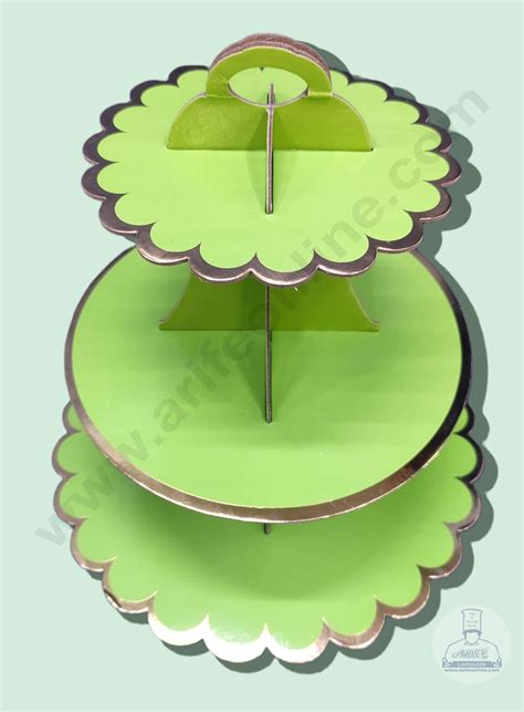 Cake Decor™ 3 Tier Cardboard Cupcake Stand - Green with Golden Border ...