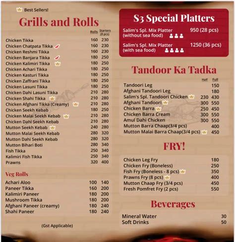 Menu at Salim's Shahi Sigdi, Mumbai, Shop no 1 Silver croft building