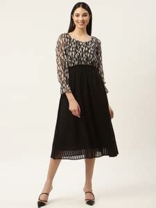 SLENOR Women A-line Black Midi/Calf Length Dress - Buy SLENOR Women A ...