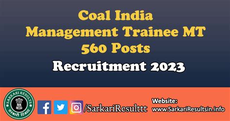 Coal India Management Trainee MT Recruitment 2023 Apply For 560 Posts
