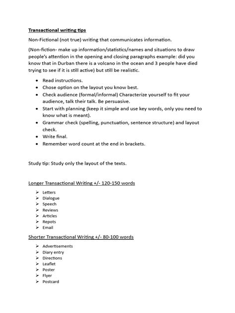 Image result for Transactional Writing Examples