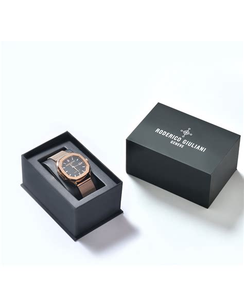 RODERICO GIULIANI ANALOG BLACK DIAL ROSE-GOLD CASE ROSE-GOLD MESH STRA