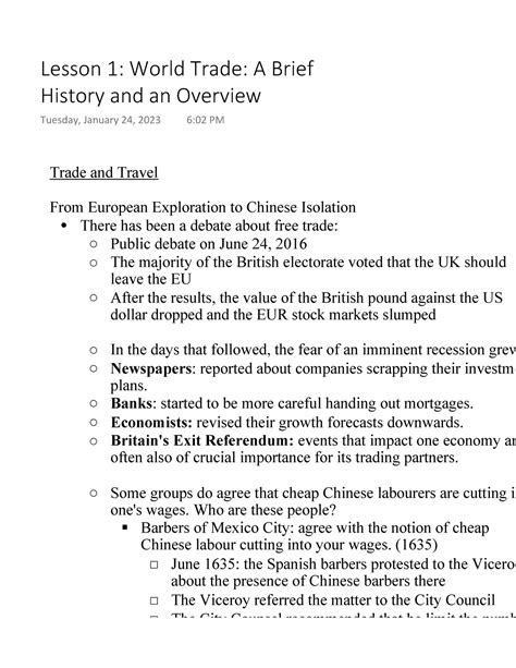 Lesson 1 World Trade A Brief History and an Overview - Trade and Travel ...