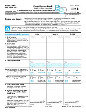 2016 Form IRS 1040 - Schedule EIC - Blank Fillable Template | Fill Out ...