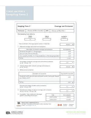 Fillable Online timssandpirls bc TIMSS and PIRLS Sampling Form 2 ...