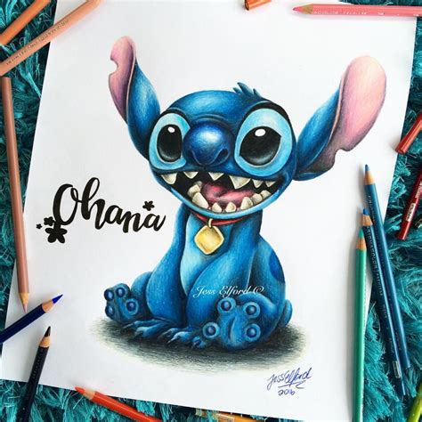 Drawing of Stitch from Disney's Lilo and Stitch by Jess Elford. Drawn with prismacolor pencils ...