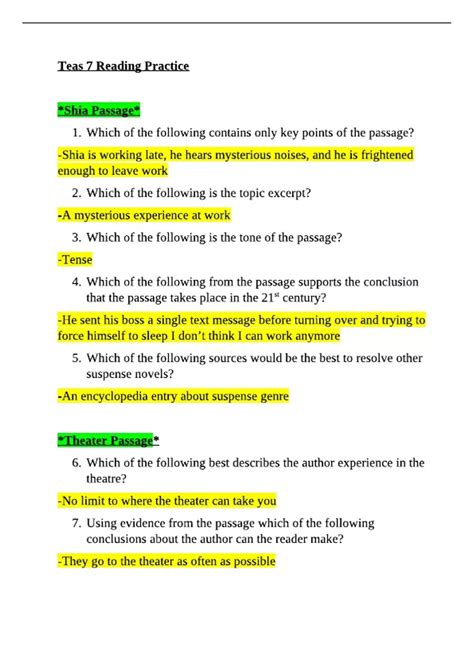 Teas 7 Reading Practice (Latest 2024/ 2025 Update) Questions and ...