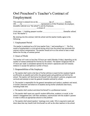 Preschool Teacher Contract Sample - Fill Online, Printable, Fillable ...