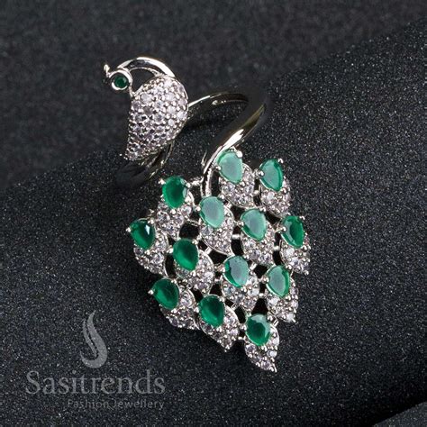 Shop Bridal Rhodium Silver Plated Adjustable AD Peacock Ring Online ...