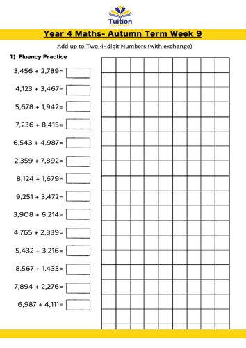 Image result for Orking Maths Example of Adding 2 Four Digits with Two Exchange
