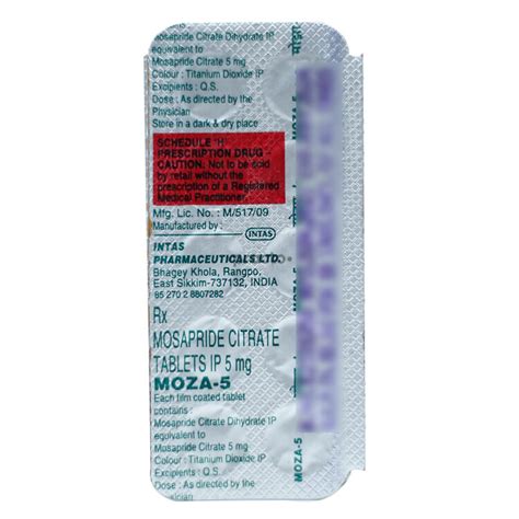 Moza 5 mg Tablet - Uses, Dosage, Side Effects, Price, Composition | Practo