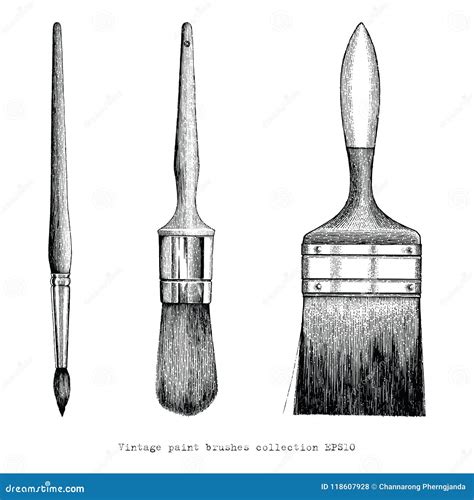 Vintage Paint Brushes Collection Hand Drawing Stock Vector ...