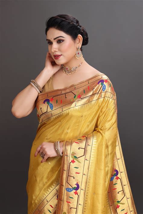 Yellow Soft Tissue Paithani Saree – Roop Sangam