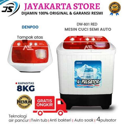 Jual MESIN CUCI 2 TABUNG 8 KG DENPOO DW - 801 4P MERAH HEMAT LISTRIK ...