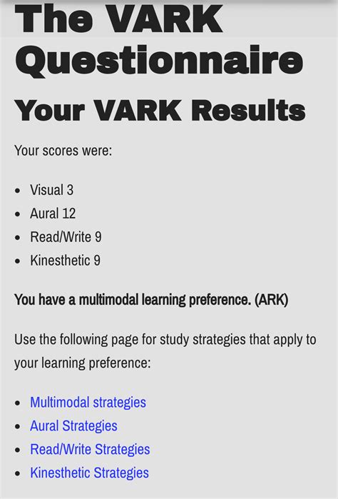 Printable Vark Questionnaire