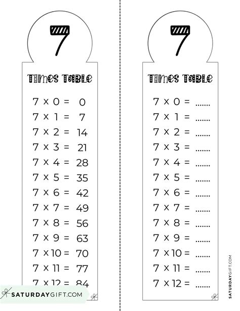 7 Times Table Chart - 15 Cute & Free Printables | SaturdayGift
