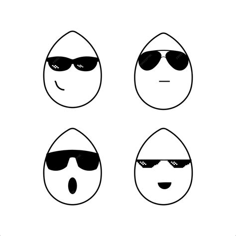 Premium Vector | Cute egg with glasses black color illustrations collection