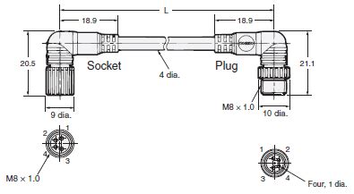 XS3 Round Water-resistant Connectors (M8/S8)/Dimensions | OMRON ...