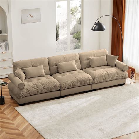 130" Oversized Couch, 3 Seater Modular Sectional Sofa, Camel Large ...
