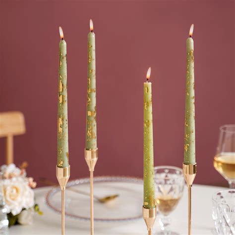 Serene Green Taper Candles With Gold Leaf Design Set Of 8 Online ...