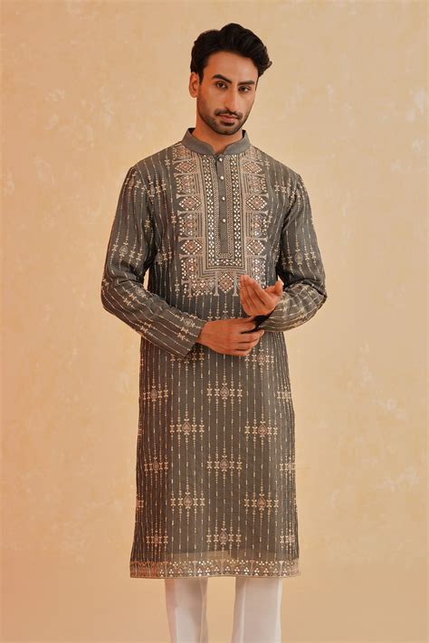 Olive Green Kurta Set with Mirror Work – Bonsoir