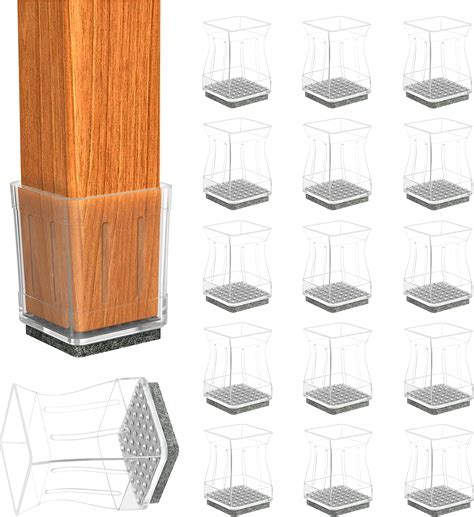 Clear Square Chair Leg Floor Protectors, 16Pcs Silicone Chair Floor ...