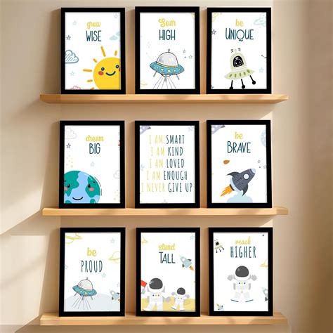 Set of 9 Kids Jungle Animal Motivational Framed Wall Art Prints Safari ...