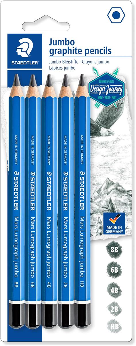 Staedtler Mars Lumograph Jumbo Degree Blister Pencil Of 5 Degrees-Hb,3B ...