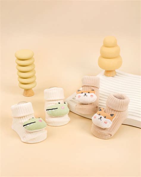 Kicks & Crawl Beige & Pastel Pink Socks-Gator Giggles-Cotton ...