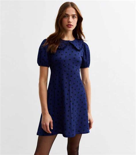 Blue Polka Dot Peter Pan Collar Mini Dress | New Look