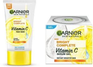GARNIER Bright Complete Facewash 150g & Vitamin C Serum Gel 23g Price ...