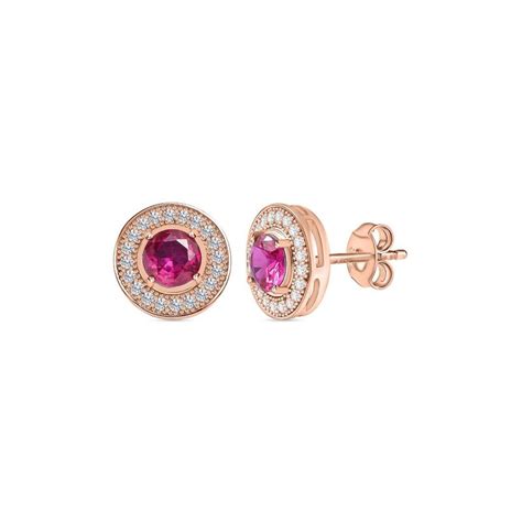 Buy Ornate Jewels 925 Silver Rose Gold Red Ruby Halo Stud Earring for ...