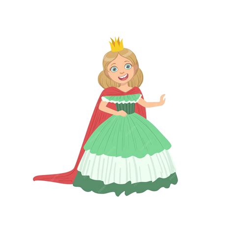 Little girl in green dress dressed as fairy tale princess | Premium Vector