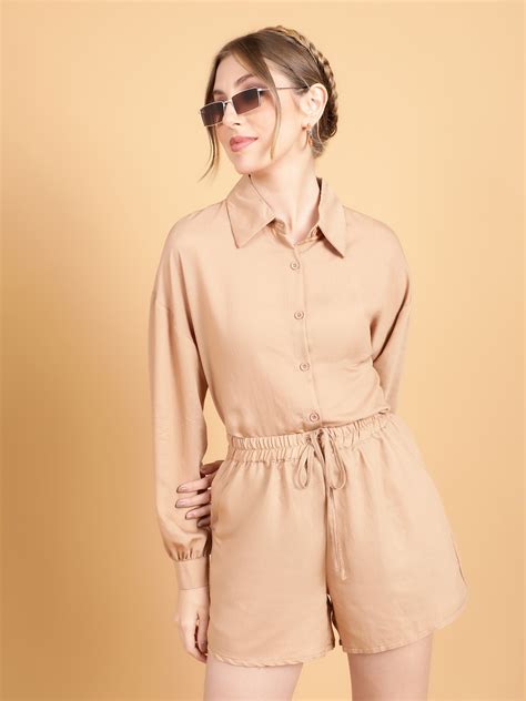 Beige Solid Cotton Co-ord Set – Global Republic
