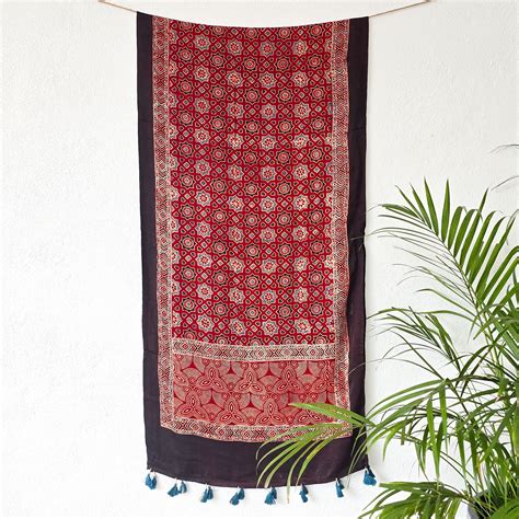 Modal Silk Ajrak Rust Red With Black Border Stole – Sanskruti