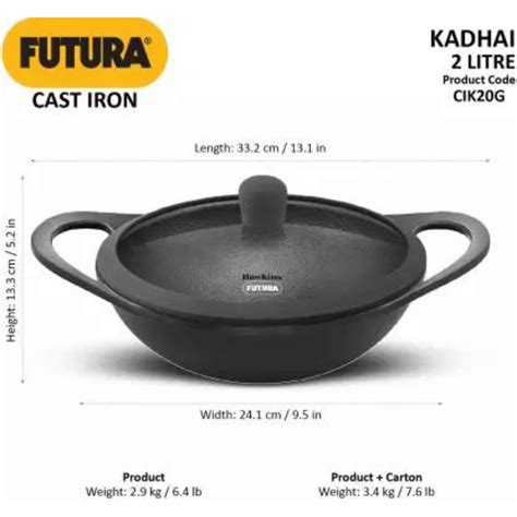 Hawkins Futura Cast Iron Kadhai 2 Litre with Lid (CIK20G) – apnidukaan.com