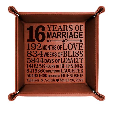 PERSONALIZED - 16 Years of Marriage Engraved Leather Valet Tray ...