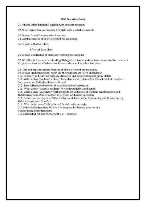 OOP Question Bank - Q2. What is function overloading? Explain with a ...
