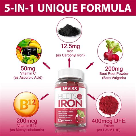 Gomitas de hierro para mujeres y hombres con remolachas, vitamina C ...