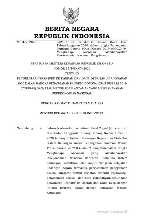 Peraturan Menteri Keuangan Nomor: 35/PMK.07/202 | PDF