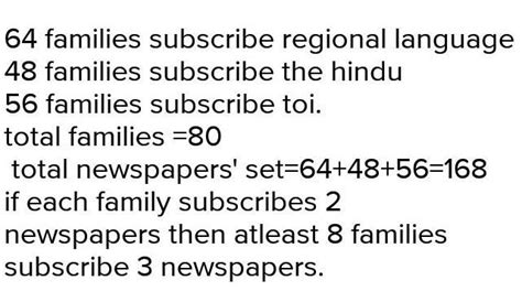 In a society of 80 resident families who subscribe newspapers, 60% of ...